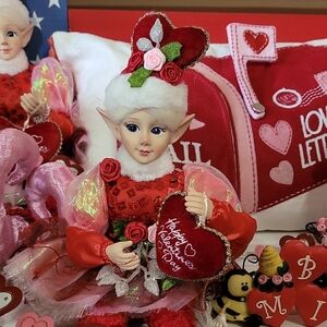 Festive Elf Doll with Heart Accents
